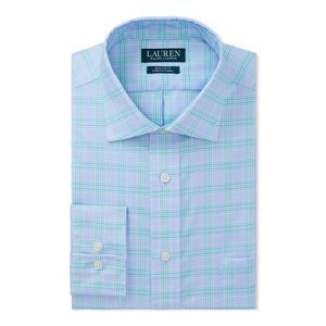 LAUREN RALPH LAUREN Mens Light Blue Plaid Stretch Dress Shirt XL 17- 34/35